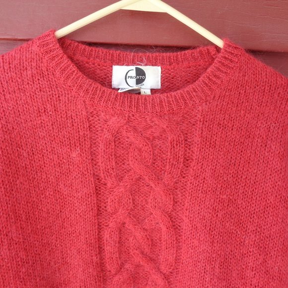 Vintage Red Mohair Cableknit Sweater - L - Picture 3 of 5